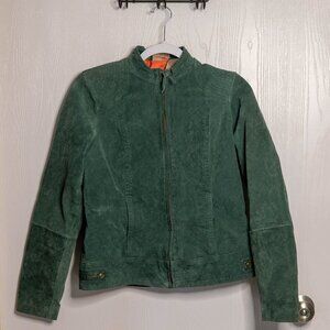 SALE RuffHewn Green Suede Leather Moto Jacket With Orange Lining - Medium